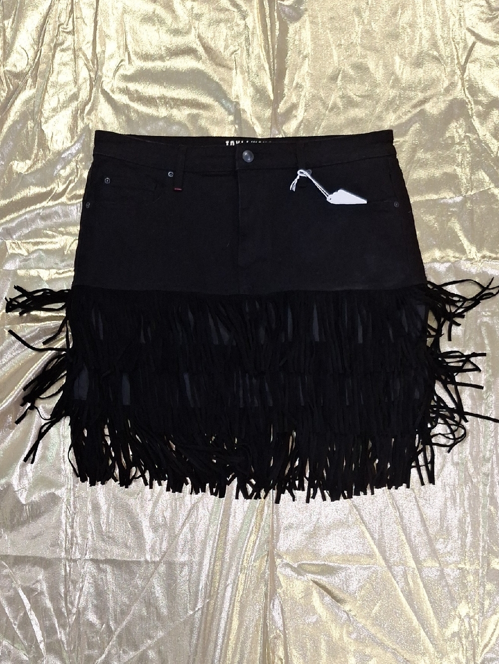 Idyllwind Black Fringe Denim Mini Skirt